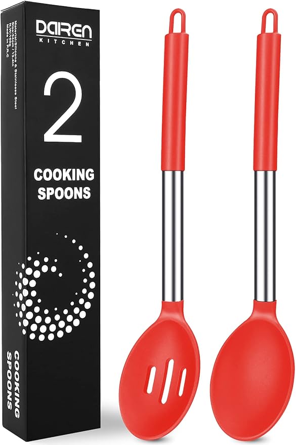 Pack of 2 Large Silicone Cooking Spoons, BPA Free Kitchen Scoops (Blue)