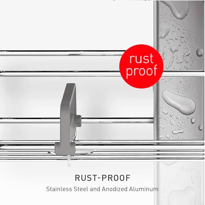 simplehuman Adjustable and Extendable Shower Caddy Large, Stainless Steel and Anodized Aluminum