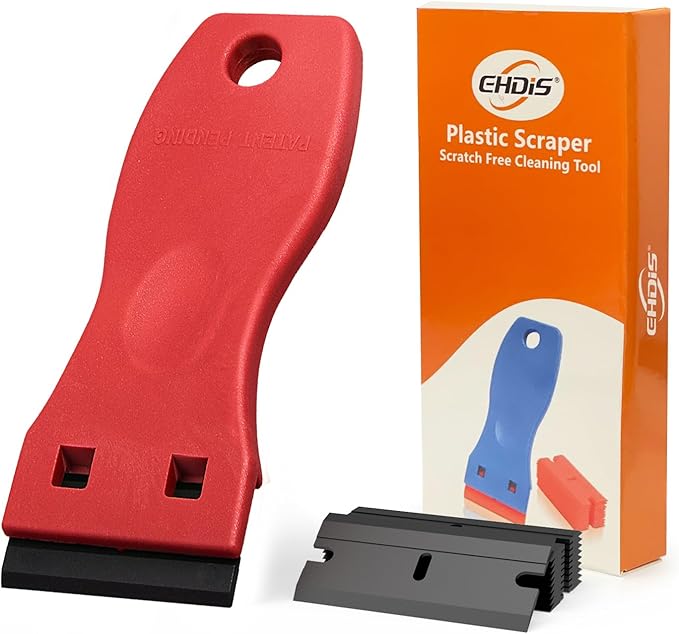 EHDIS 1.5" Plastic Razor Scraper with 10pcs Double Edged Plastic Blades for Removing Labels Stickers Decals on Glass Windows
