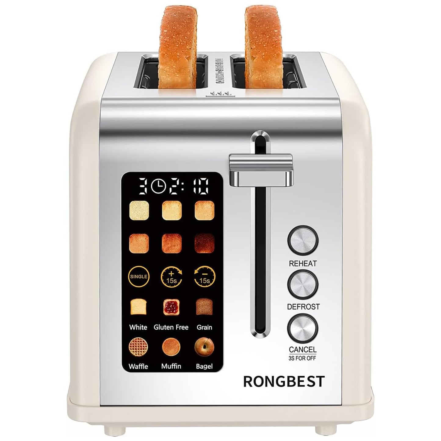 2 Slice Toaster Touch Screen with Wide Slot, Single-slice Mode, Cream Color