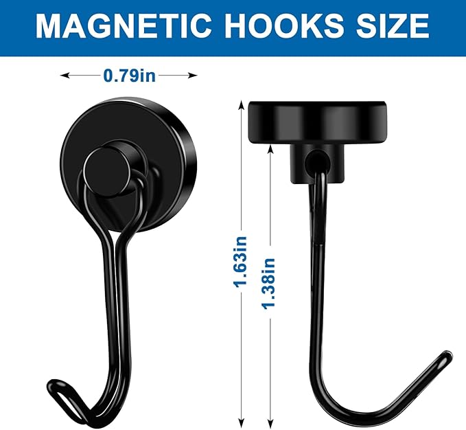 LOVIMAG Hooks, 40lbs+ Magnetic Magnet Hook 2026 Cruise Cabin Ship Essentials Heavy Duty Strong Refrigerator Fridge Hanging for Classroom Beach Vacation Kitchen Grills Home Mug Hanger (20 Pack), Black