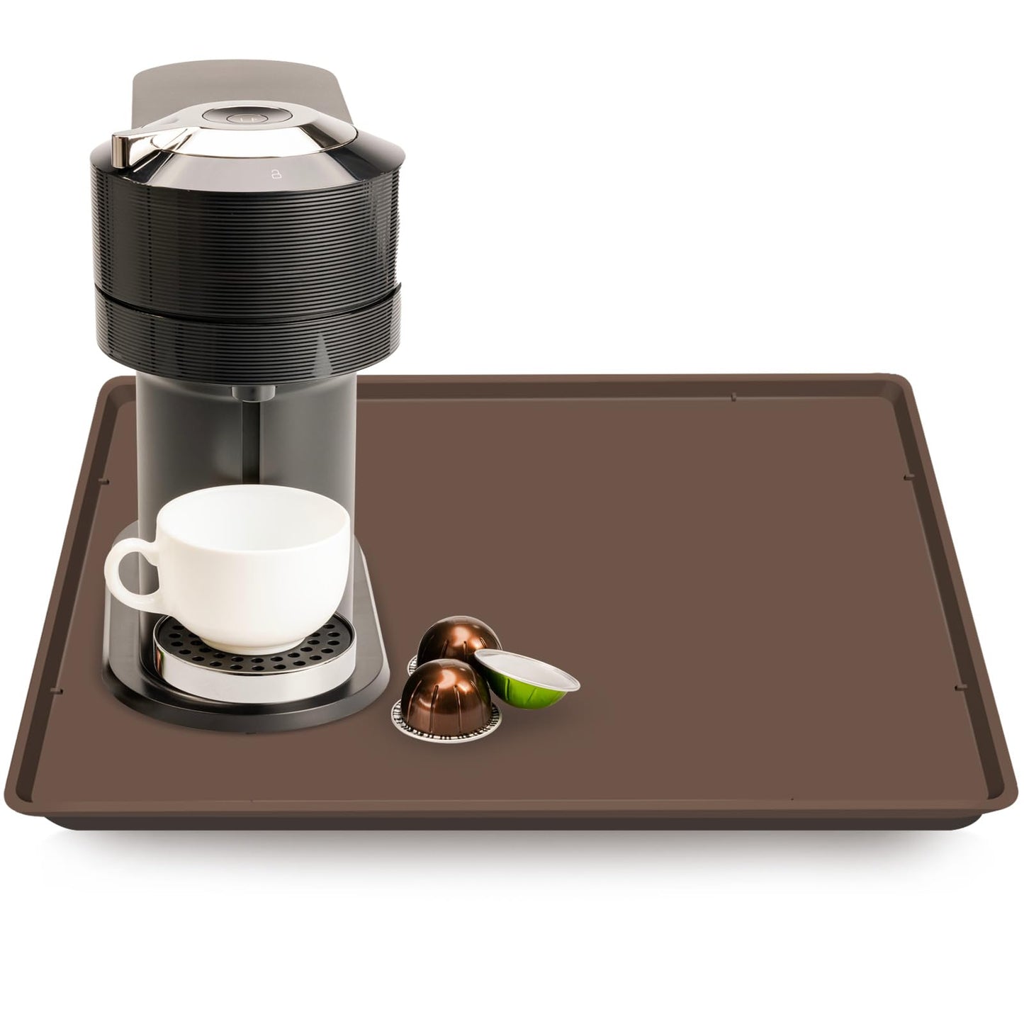 Silicone Coffee Maker Mat with Lip for Countertops, 24'' x 16'', Grey
