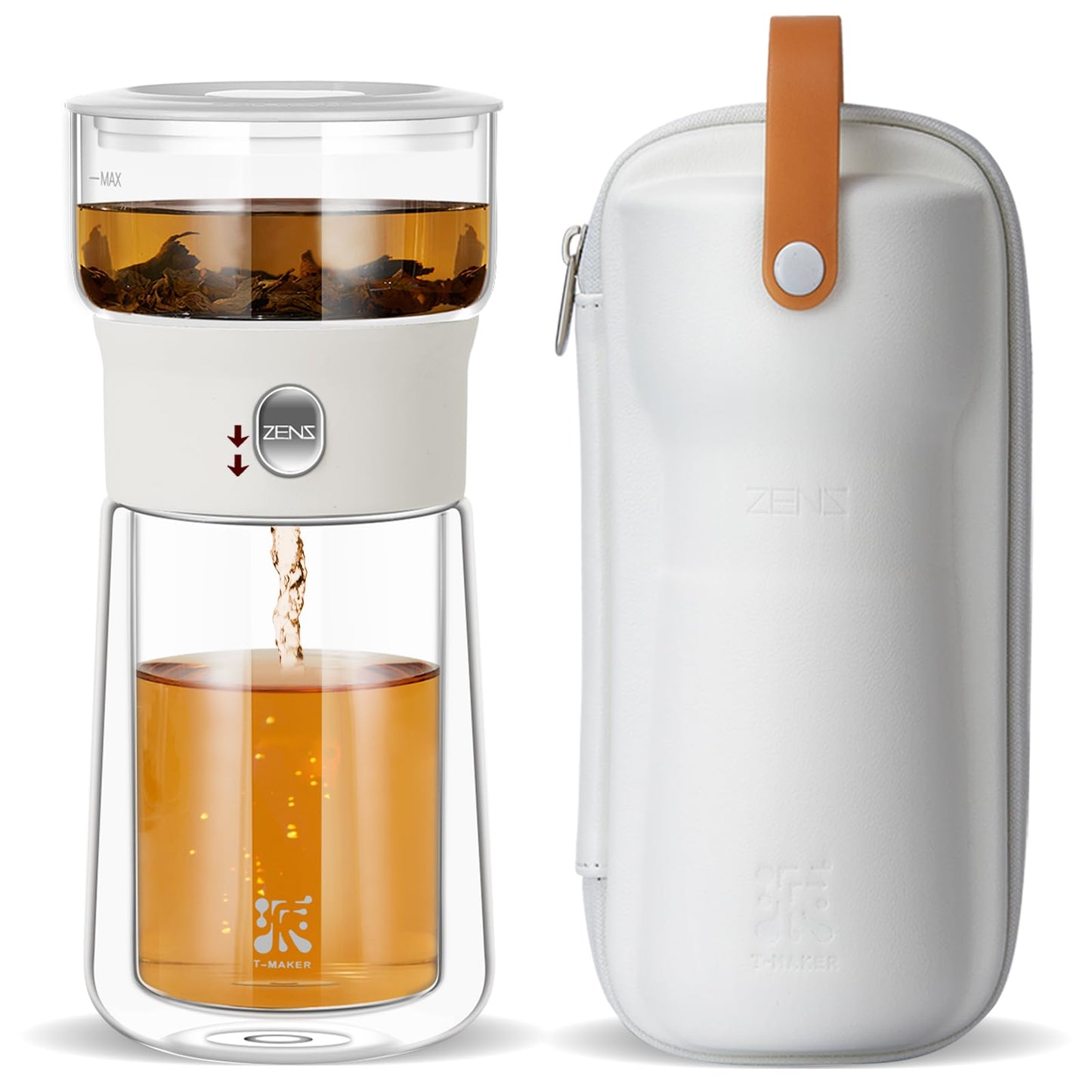 ZENS Glass Tea Infuser Pot, Modern One Touch Tea Maker for Tea Steeping