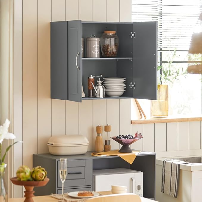 Haotian Wall Cabinet Laundry Room, Wall Storage Cabinet Kitchen Bathroom Garage, Medicine Cabinet with Shelf, Grey FRG231-DG