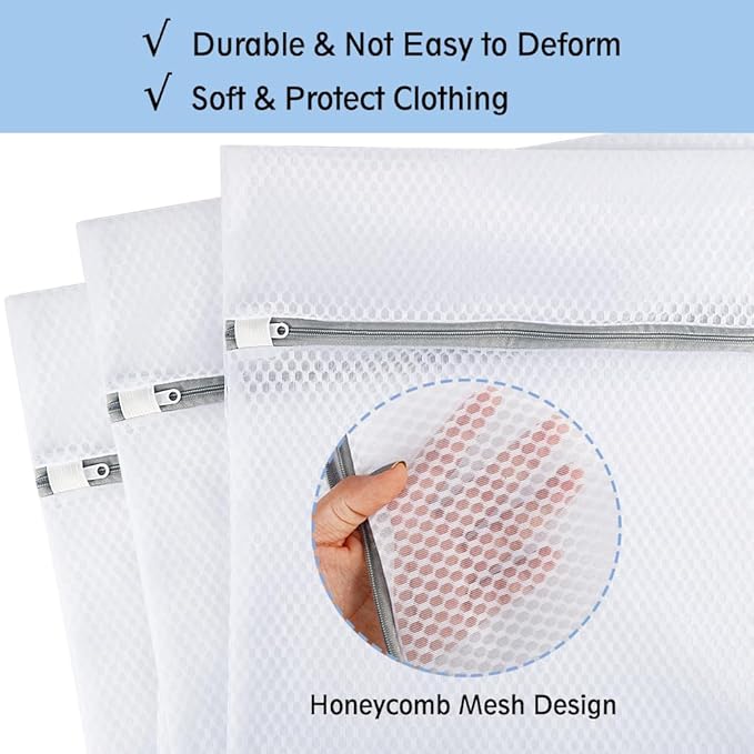 Vivifying Large Mesh Laundry Bags for Washing Machine, 3 Pack 20"x16" Honeycomb Mesh Zipper Wash Bags for Delicates, Sportswear, Underwear & Everyday Clothing, Reusable & Durable Laundry Organizer