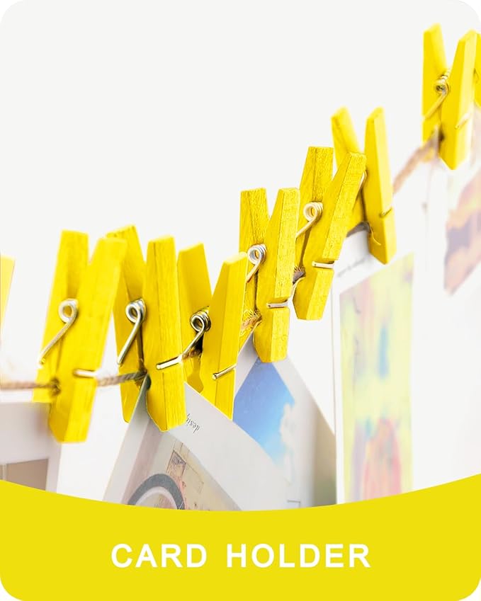 Mini Clothes Pins Wooden Colored Small Clothespins for Photo 1.4 Inch 50 PCS Yellow, Tiny Clips Close Pin for Baby Shower Classroom Crafts Project Decorations Hanging Pegs