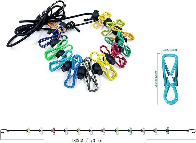 Clothesline，Retractable Portable Clothesline for Travel，Clothing line with 12 Clothes Clips，for Indoor and Outdoor Laundry Drying line，Outdoor Camping Accessories
