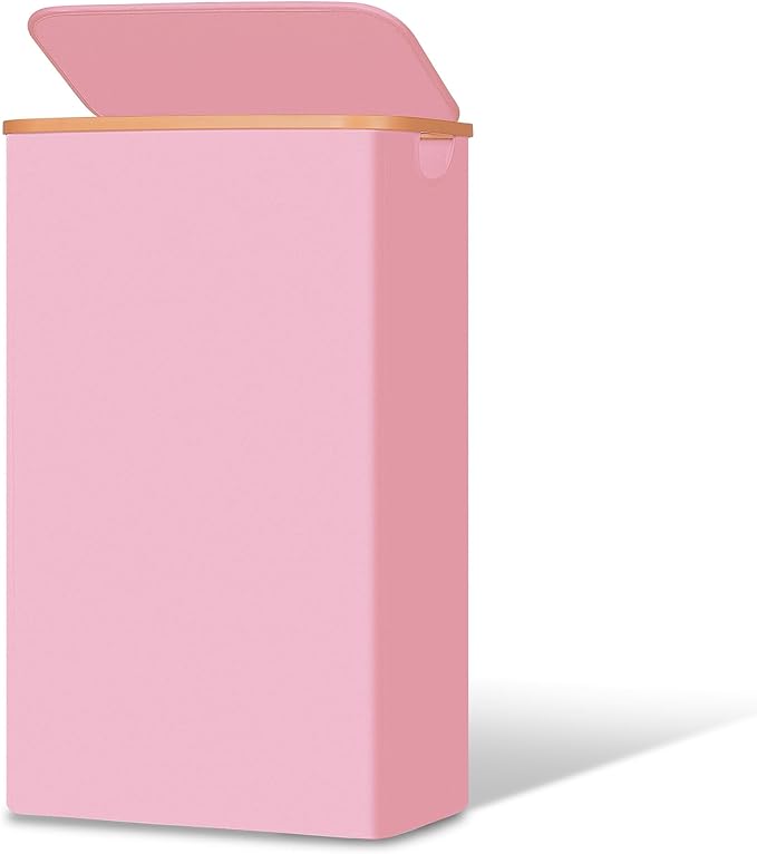 Slim Laundry Basket with Lid, Narrow Dirty Clothes Hampers for Laundry with Handle, Skinny Laundry Bin for Laundry Room, Dorm, Bedroom and Bathroom, 19.8 Gallon (75L) Pink