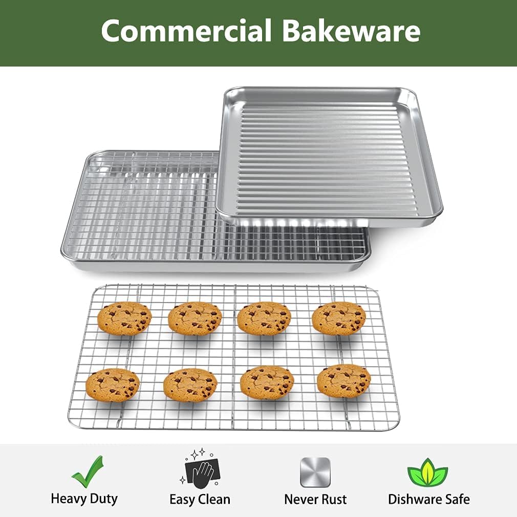 Baking Sheet with Cooling Wire Rack Set, Stainless Steel 2 Pans + 2 Racks