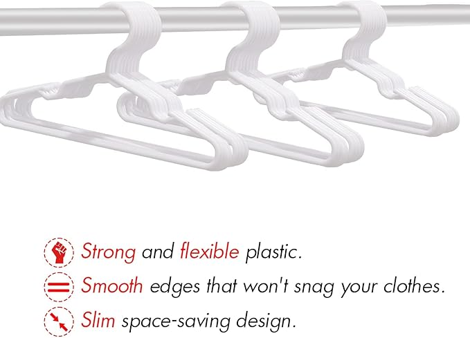 80 Pack White Kids Hangers 11.6 Inch - Baby Clothes Hangers for Toddler & Child, Durable Plastic Children's Hangers for Closet, Pants, Coats, Skirts (Non-Slip, Space-Saving)