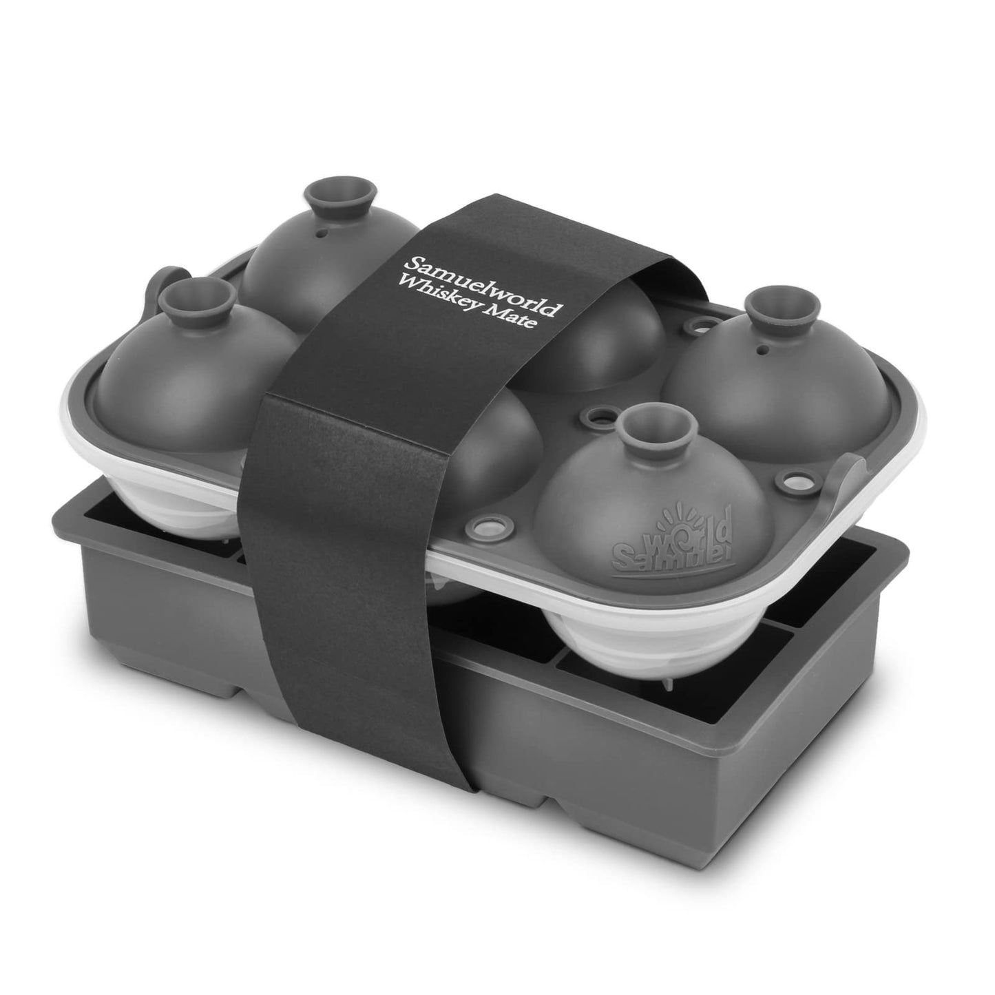Samuelworld Premium Ice Tray Combo, Large Ice Sphere Maker & Giant Ice Cube Trays, 2 Packs, Food Grade, Easy To Use, Spill-Free Integrated Funnels, Whiskey Bourbon Cocktails (Black)
