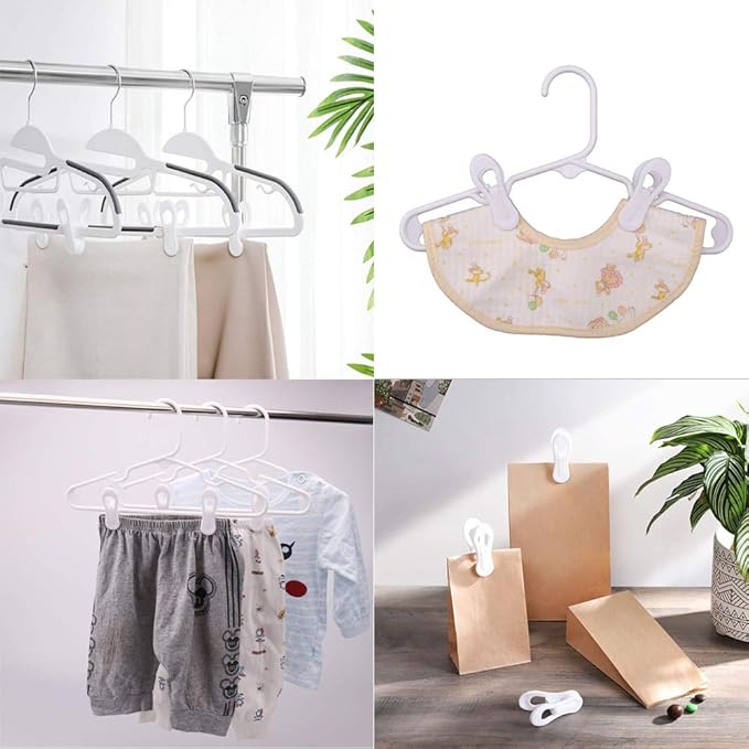 Hanger Clips for Hangers,30 Pcs Multi-Purpose Hanger Clips for Hangers White Finger Clips for Kids Hangers with Clips Plastic Clothes Hangers, Pants Hangers Clips