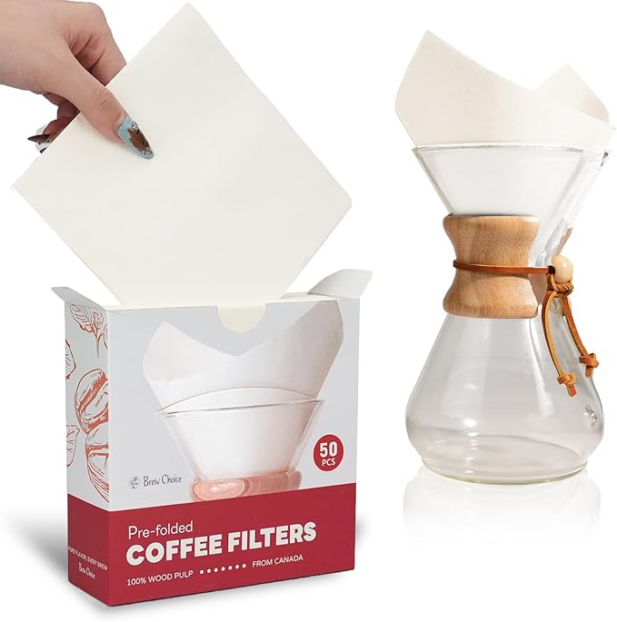 Brew Choice 50ct Pre-folded Cone Coffee Filters, for CHEMEX Coffee Makers