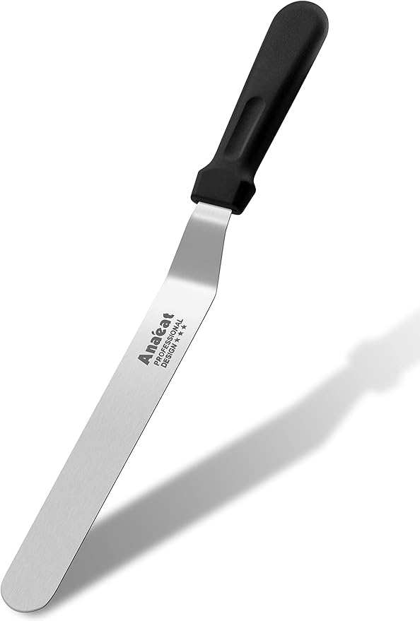Anaeat Icing Spatulas, Set of 2 Professional Cake Angled Offset Spatula with 6", 8" Stainless Steel Blades - Thickened Frosting Knife with Durable Plastic Handle for Cake Decorating Pastry & Baking