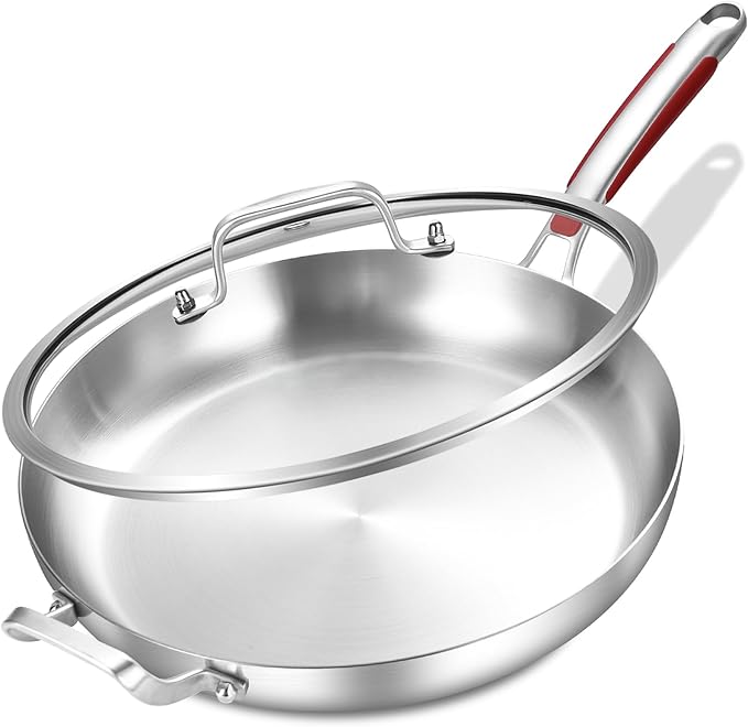 Inqibee 14 Inch Stainless Steel Frying Pan with Lid, Detachable Handle