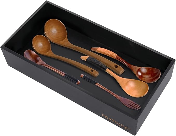 PRATIQUE Bamboo Drawer Organizer - Kitchen Utensil Organizer Silverware Tray Cutlery Holder，Office Desk Supplies and Accessories (12x3x2.6 inch)