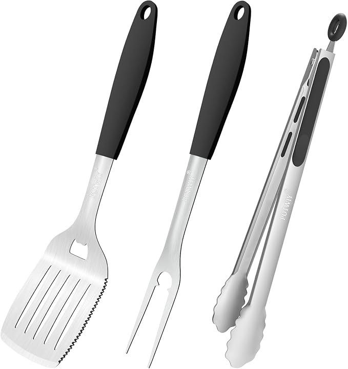 POTWIY 15.8" Stainless Steel Grill Tools - BBQ Spatula & Fork Set, 2-Piece
