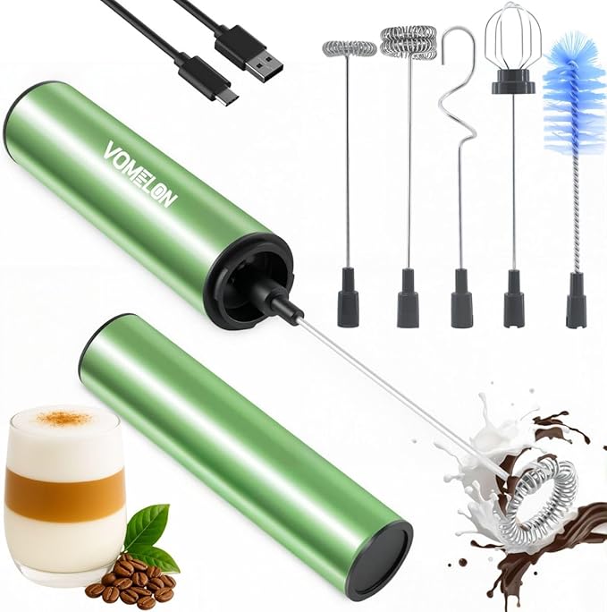 Rechargeable Milk Frother Handheld Electric Frother Wand Milk Foamer Drink Mixer for Coffee, Lattes, Cappuccino, and Egg, Stainless Steel for Travel-Rube Red