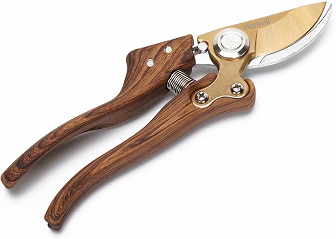 Horsvill Garden Shears, Japanese labor-saving Garden Scissors, Pruning Shears and Garden Secateurs for Woman and arthritis weak, Professional Branch scissors(Red-grey)