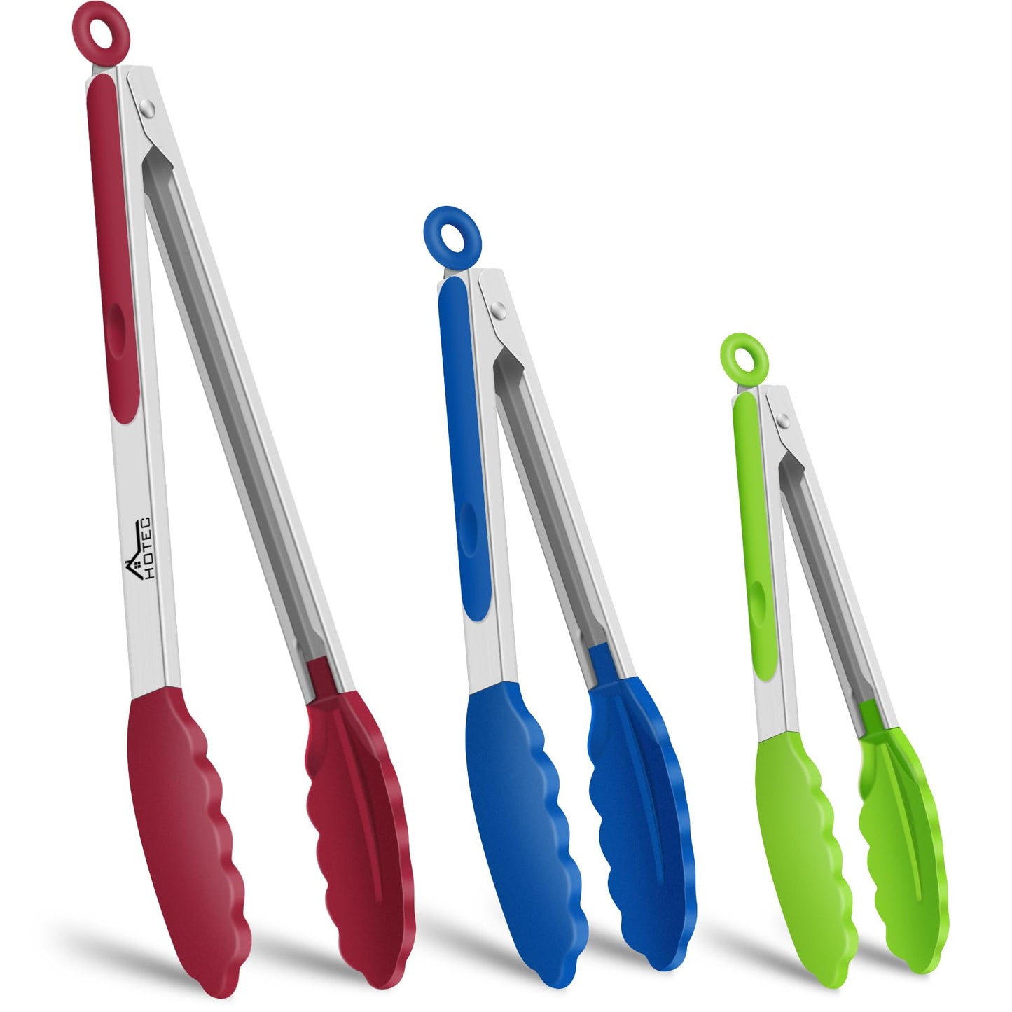 HOTEC Premium Stainless Steel Locking Kitchen Tongs with Silicon Tips, Set of 3-7", 9" and 12" (Purple)