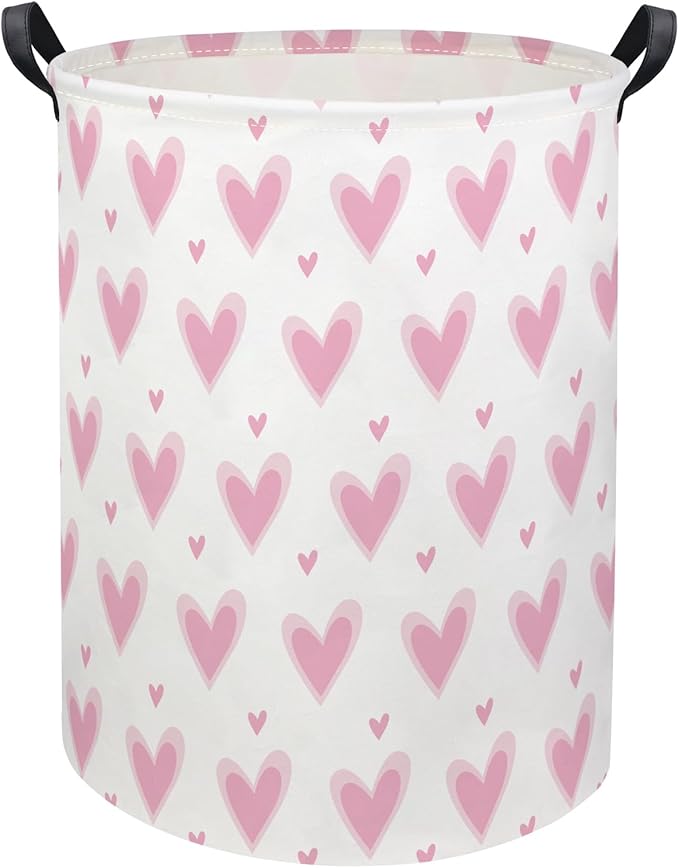 HIYAGON Baby Laundry Basket Baby Hamper for Nursery Girl Kids Butterfly Hamper Cute Kids Toys Storage Bin Organizer Butterfly Room Decor for Home(Pink Hearts)