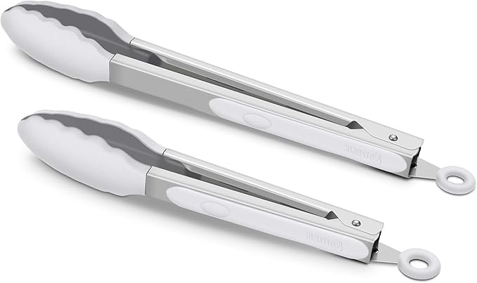 2 Pack Silicone Kitchen Tongs, 9 & 12 Inch, Stainless Steel, Purple