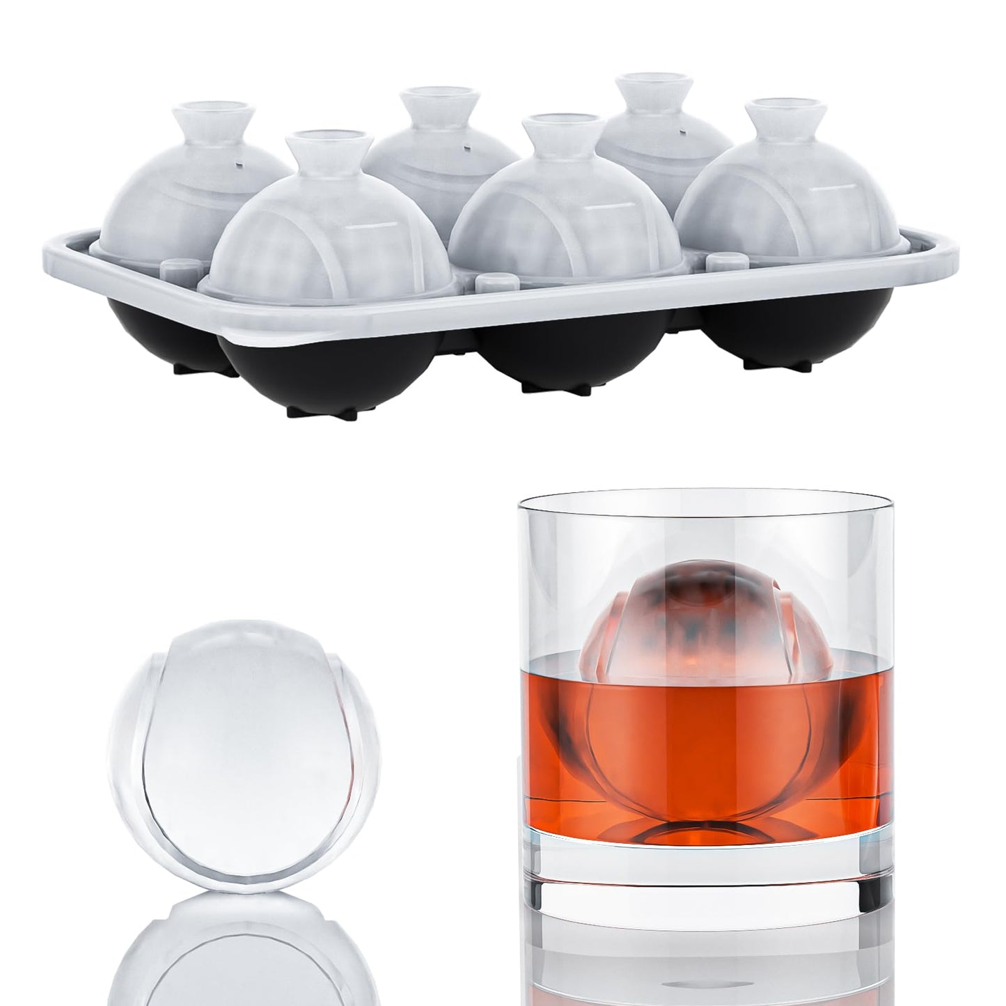 6 Chamber 2.2" 3D Baseball Gifts Ice Cube Tray With Funnel,Large Round Ice Ball Maker Mold Silicone Fun Shapes Bourbon Sphere Ice Molds,For Chilling Whiskey,Cocktails,Bourbon,Brandy and Beverages