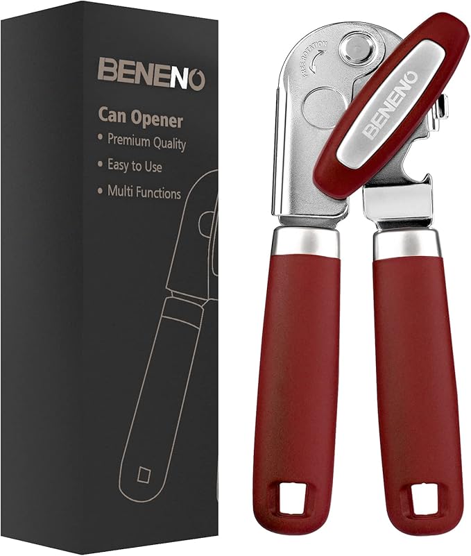 Beneno Heavy Duty Hand Can Opener Manual with Magnet Lid Remover, Green