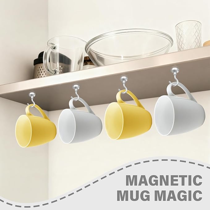 38Pack Heavy Duty Magnetic Hooks, 25 lbs Strong Neodymium Magnet Hooks for Hanging Mugs, Magnet with Hook for Cruise, Grill, Fridge - Silver