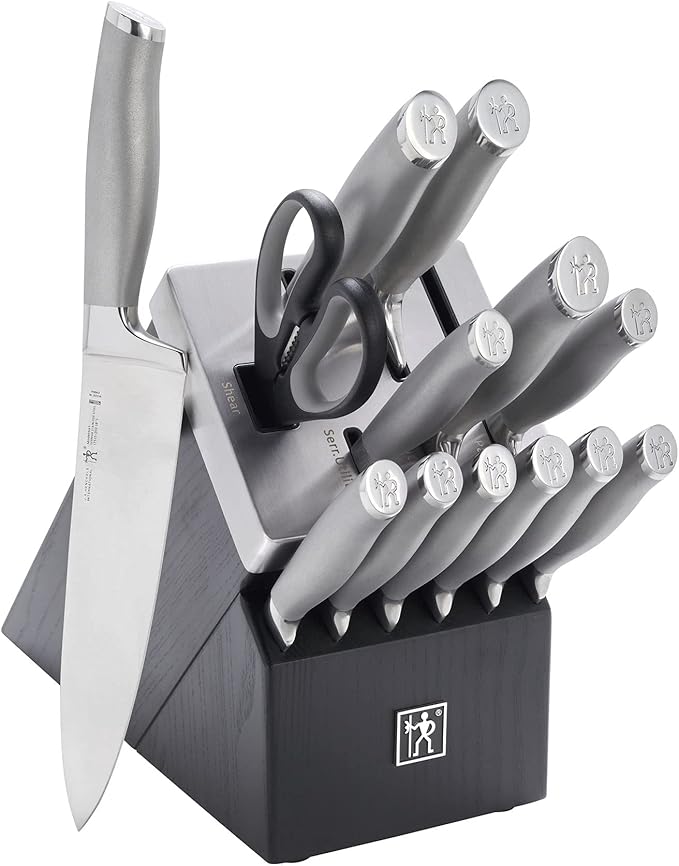 HENCKELS Modernist 20-Piece Self-Sharpening Knife Set with Block, Chef's, Paring, Utility, Bread, Steak Knives, Black, Stainless Steel