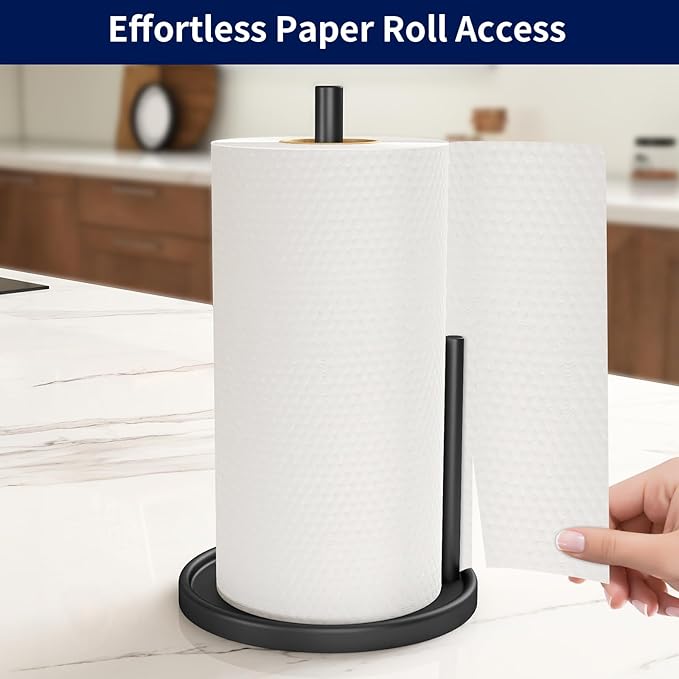 Paper Towel Holder Countertop, Black Kitchen Paper Towels Holder, Paper Roll Holder with Weighted Base