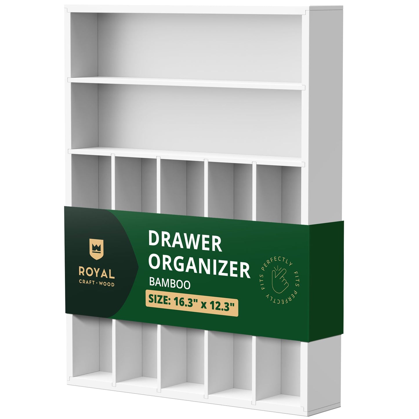 ROYAL CRAFT WOOD Luxury Bamboo Kitchen Drawer Organizer - Silverware Organizer - Utensil Holder and Cutlery Tray with Grooved Drawer Dividers for Flatware and Kitchen Utensils (7 Slot, Gray)