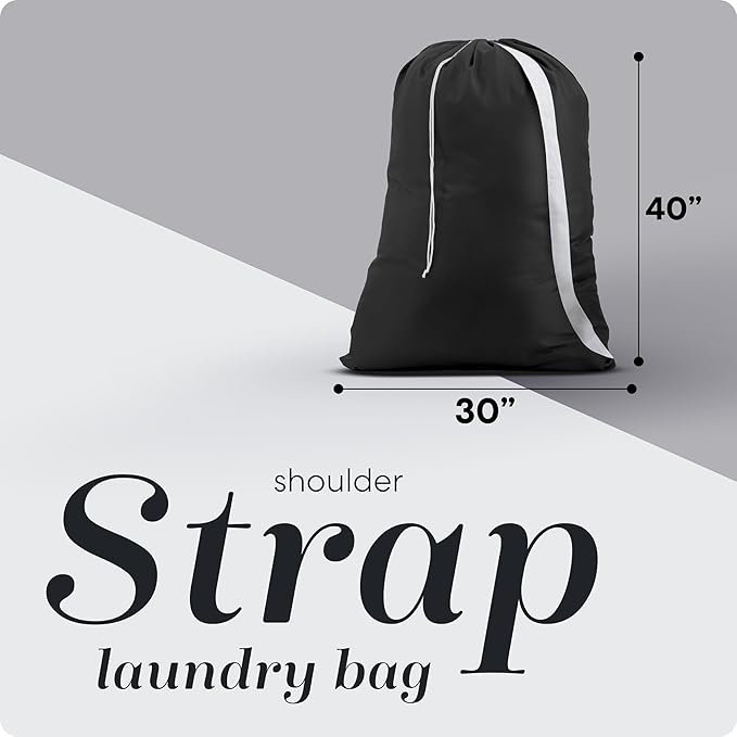 Handy Laundry Bag Shoulder Strap Extra Large - Drawstring Locking Closure, Durable Material, Heavy Duty Stitching, Hands Free Carrying - Perfect College Dorm (Black, 30" x 40")