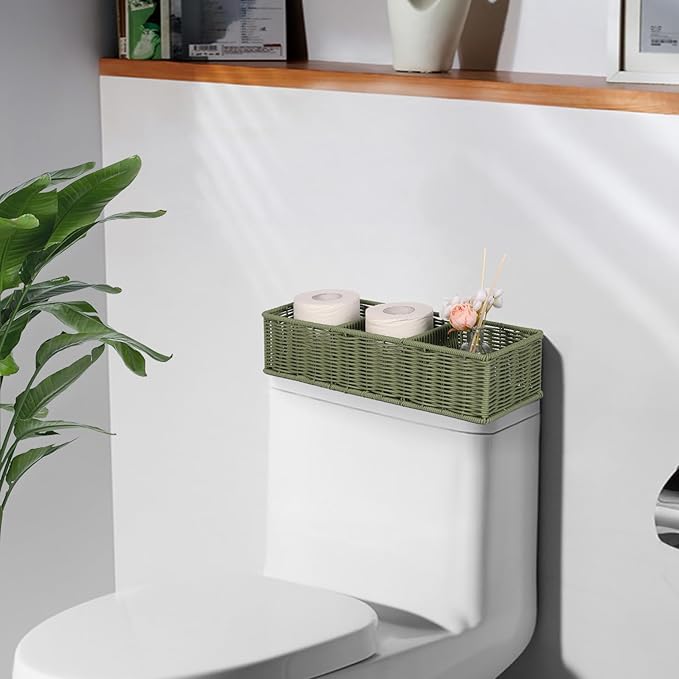 Toilet Paper Basket Decor: Sage Green Water-Resistant Organizer - 3-Section Basket Set | Modern Minimalist Storage 2-Pack