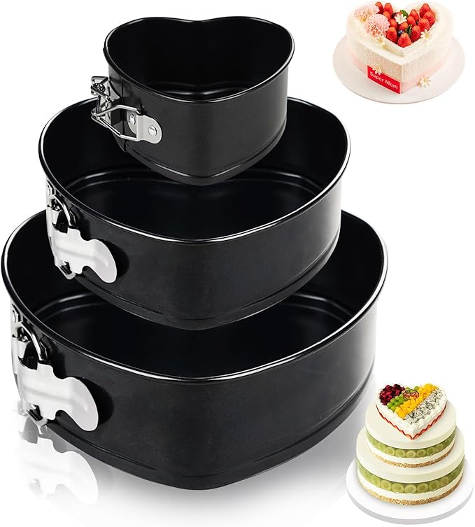 ECCOGREAT 4 Pack Non-Stick Cheesecake Pan Springform Cake Pan Set, 4" Leakproof Moule a Gateau Heart Cake Pan, Removable Bottom Quick Release Latch Moulds for Birthday Cake