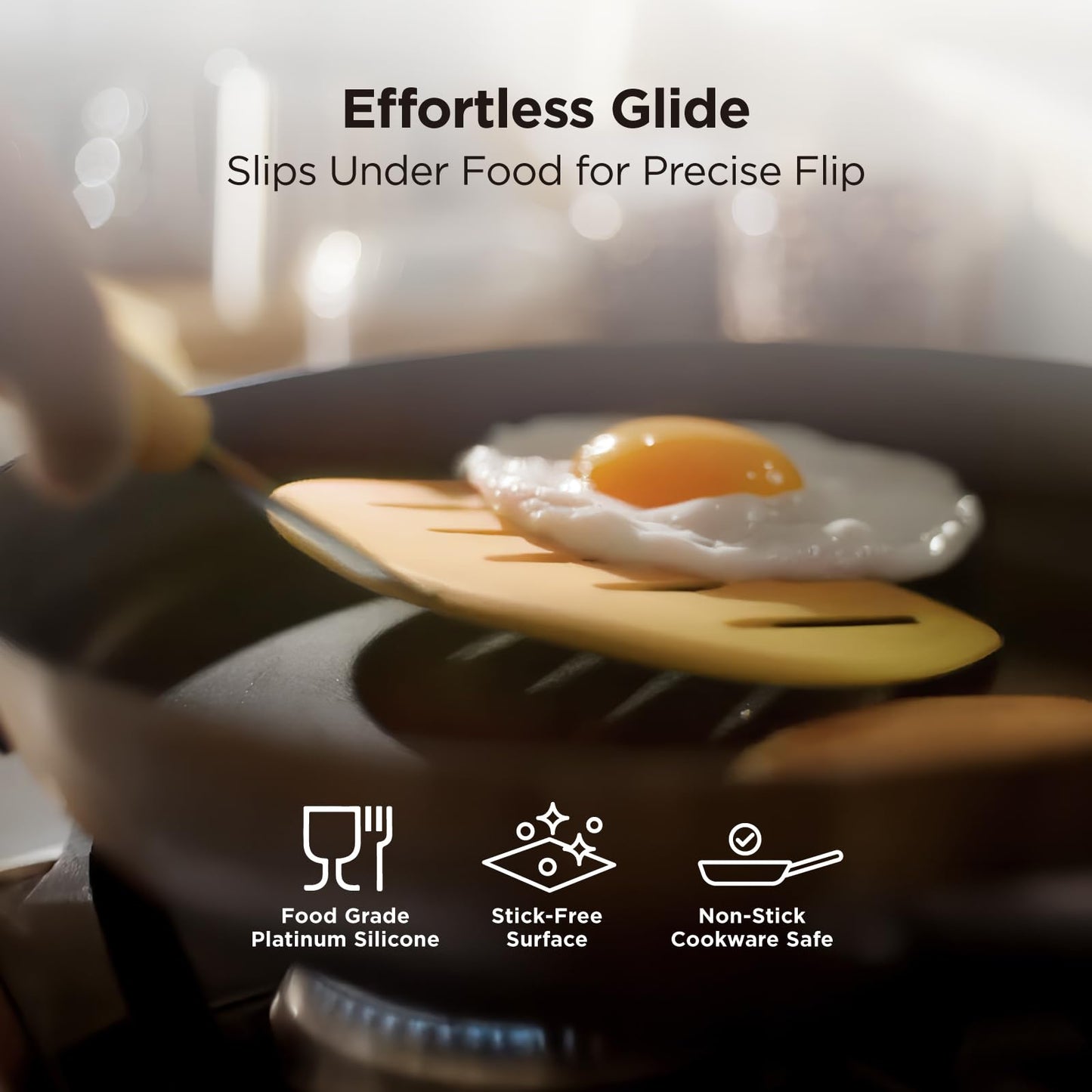 Kitchen Mama WaltzGrip Platinum Silicone Pancake Spatula Turner, Yellow