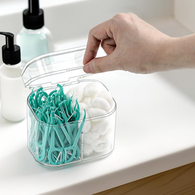 Clear Bathroom Organizer, 2-Size Essentials Set for Hail Accessories & Beauty Supplies,Cotton Swabs,Balls,Pads - Small Clear Plastic Canister Apothecary Jar Set, Vanity Makeup Storage Organizer (S)