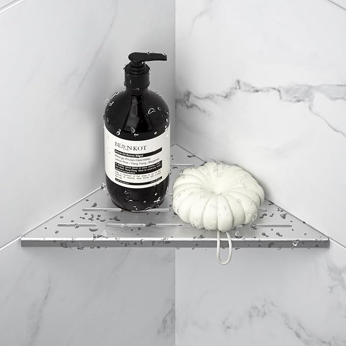 Corner Shower Shelf 10" Brushed 304 Stainless Steel Slot Design Recessed Corner Shelf Bathroom Grout in Shelf for Tiled Wall
