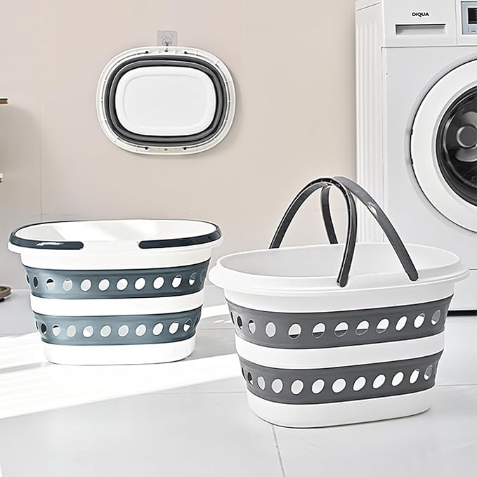 2 Pack Compact Collapsible Laundry Basket, Small Size Pop-Up Hamper Perfect for Bedroom Side,Bathroom,Travel, Not for Large Families, Foldable with Handle, Measures 16 x 12.5 x 9.5 In, (Gray)