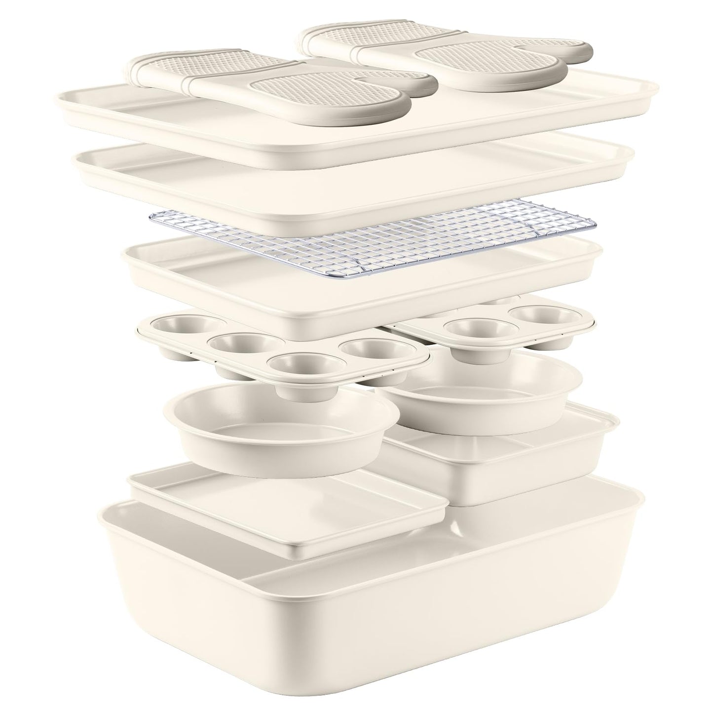 Country Kitchen Nonstick Stackable Bakeware Set - Deluxe Heavy Duty, Durable, Easy Release Baking Set, Denim, 13 Pcs