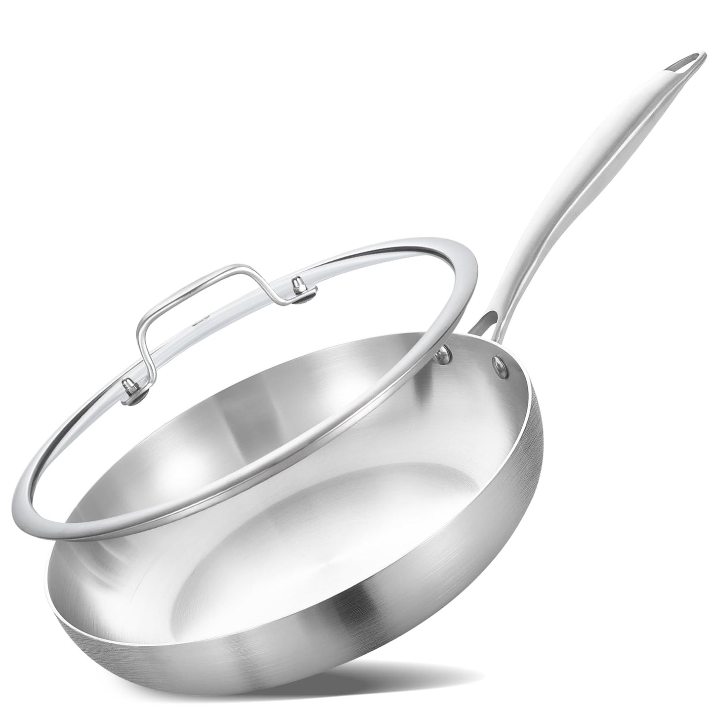 LOLYKITCH 8'' Tri-Ply Stainless Steel Pan with Lid | Small Egg Omelet Pan