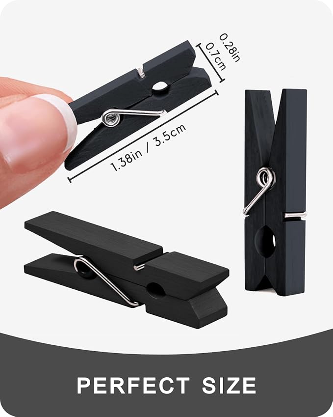 Mini Clothes Pins Wooden Colored Black Small Clothespins for Photo 1.4 Inch 50 PCS, Tiny Clips Close Pin for Baby Shower Classroom Crafts Project Decorations Hanging Pegs