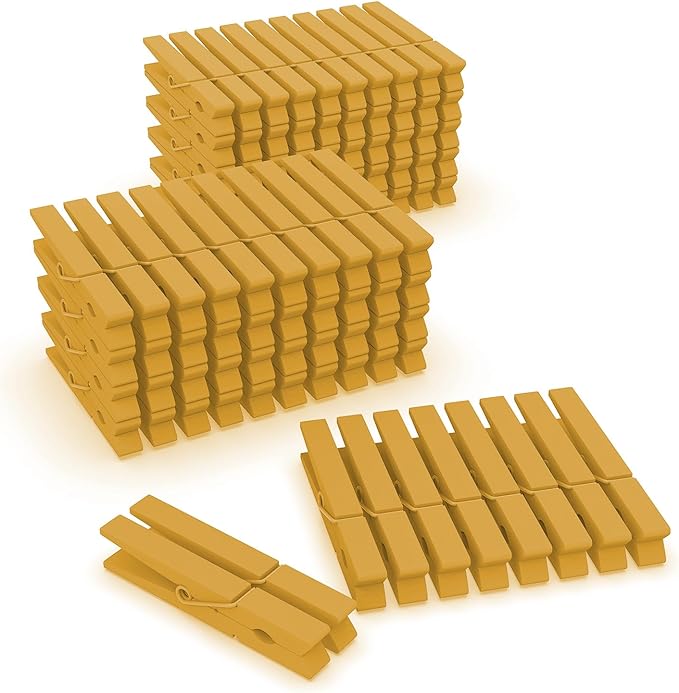 100 Pcs Colored Clothes Pins Wooden, Clothespins for Crafts 2.9 Inch, Clothing Pins for Hanging, Pictures, Classroom, Gold