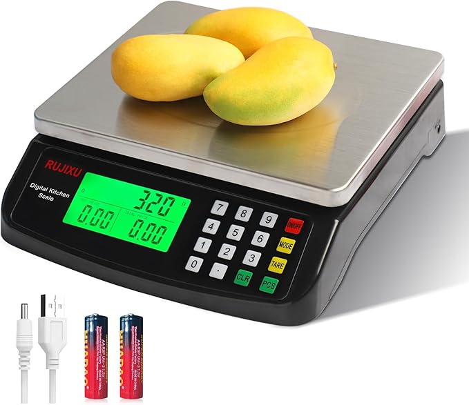 Food Scale 88lb/40kg Large Digital Kitchen Scale 0.05oz/1g with Price Computing Commercial Scale 304 Stainless Steel gram Scale for Baking Cooking Meat Restaurant ，USB or AA Battery(Included)