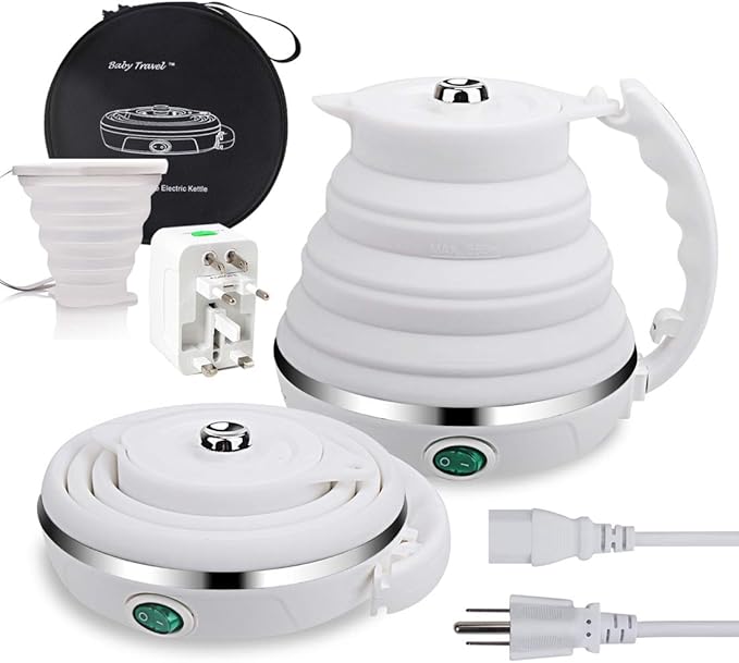 Upgrade Dual Voltage Travel Kettle 110-220V, Food Grade Silicone, Pink