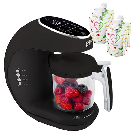 EVLA'S Baby Food Maker, Steamer, Blender, Baby Food Processor for Healthy Homemade Baby Food in Minutes, Touch Screen with 6 Reusable Food Pouches, Baby Registry Essential, Blue
