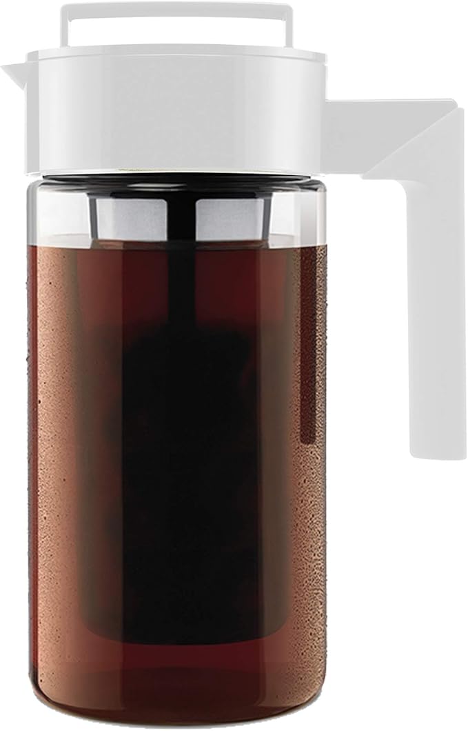 Takeya Deluxe Cold Brew Coffee Maker - BPA-Free Tritan Pitcher with Airtight Leakproof Lid, Silicone Grip Handle, Fine-Mesh Filter - Shatter-Proof, Dishwasher Safe, Made in USA - 1 Quart/Stone