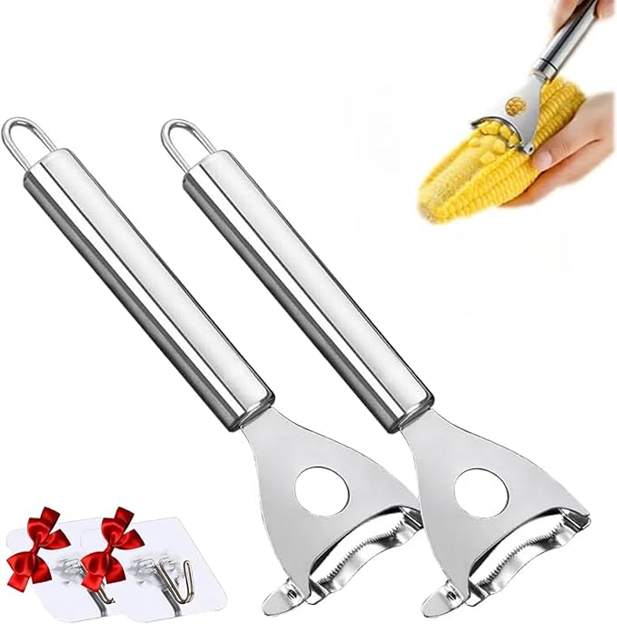 Latest Corn Peeler | Long-Handle Stainless Steel Kernel Remover | Fast, Labor-Saving & Safe | Easy-Clean Tool for Home, Restaurants & BBQs (CK-C(2Pcs))