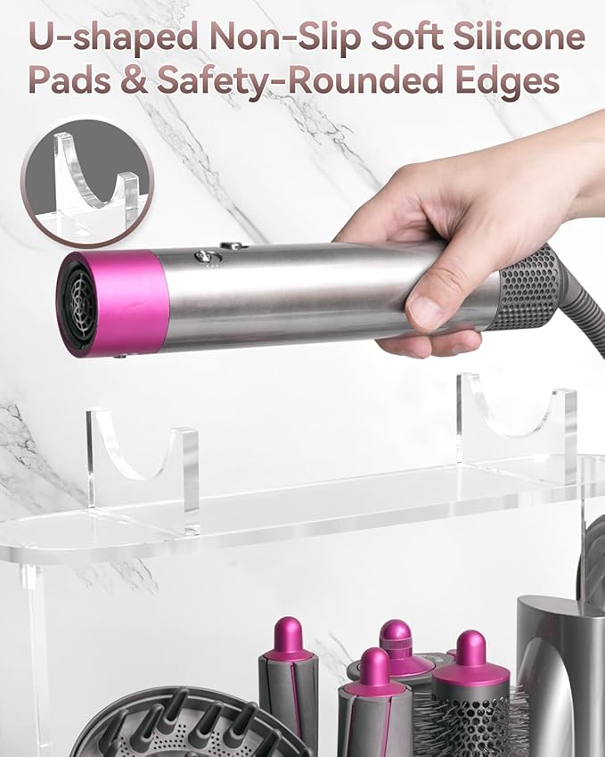 Affogato Storage Holder Compatible with Dyson Airwrap Styler Accessories, Acrylic 6 Holes Countertop Organizer Stand, Desktop Organizer for Storage Long Barrel Attachments for Bathroom