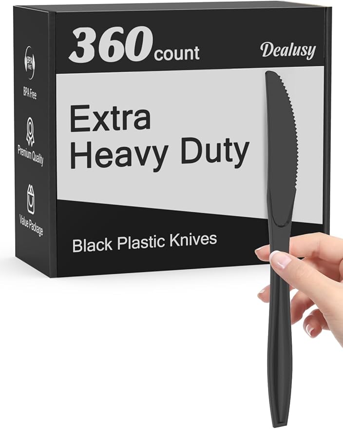 Dealusy 360 Count Extra Heavy Duty White Plastic Knives Disposable